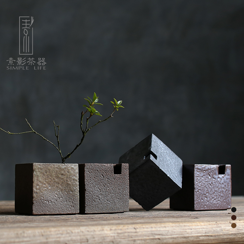 Plain film creative flower implement coarse pottery square ceramic mini floret variable square household contracted furnishing articles