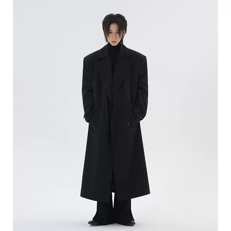 Genuine black colored classic trench coat, custom-made