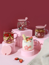 Glass water cup large capacity with lid spoon Cup female summer cute home office tea separation Coffee Milk Cup