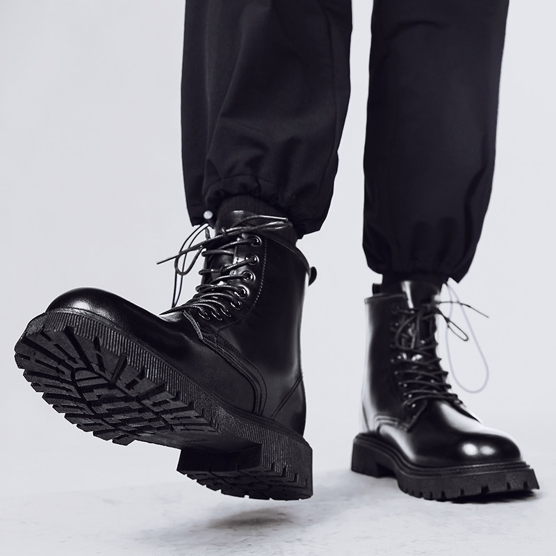 High cylinder Martin boots Men's shoes Inn fan cars work in combat training boots Men's waterproof non-slip leather shoes Chelsea boots