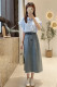 French ruffled short-sleeved shirt high-waisted denim skirt suit for women 2024 summer simple casual two-piece set