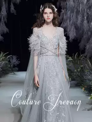 Banquet evening dress female host annual meeting birthday adult ceremony Bride wedding shawl blue wedding toast engagement