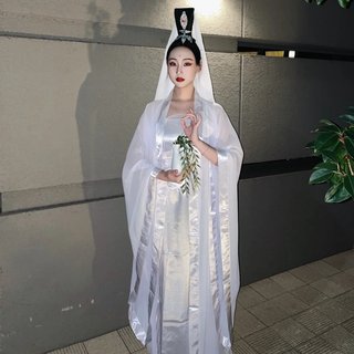 Guanyin Bodhisattva Halloween Cosplay Costume Adult Female Jade Water Bottle Headdress Tathagata Buddha Journey to the West