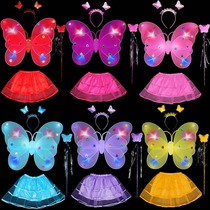 Little girl back butterfly wings Childrens wonderful fairy headdress Three-piece set of girls six-section angel magic wand