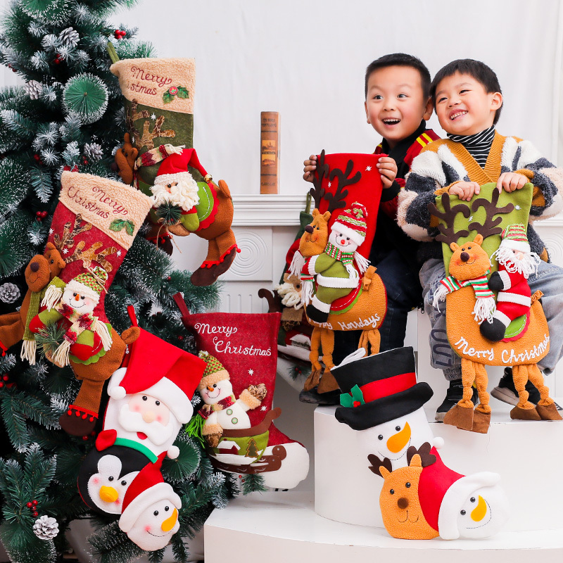 Christmas Stocking Gift Bag Santa Claus Decoration Kidsren's Kindergarten Large Gift Gift Candy Apple Bag