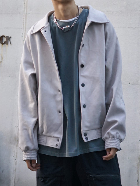 BONELESS suede spring and autumn lapel jacket men's American high street fashion brand loose baseball uniform jacket top