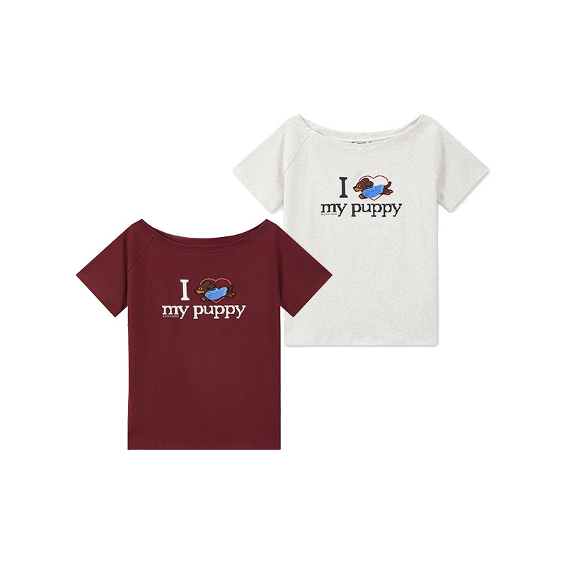 [Same Style as in Shopping Malls] Boneless Suede Printed Velcro Skin-Friendly Breathable Off-Shoulder Short-Sleeved T-Shirt