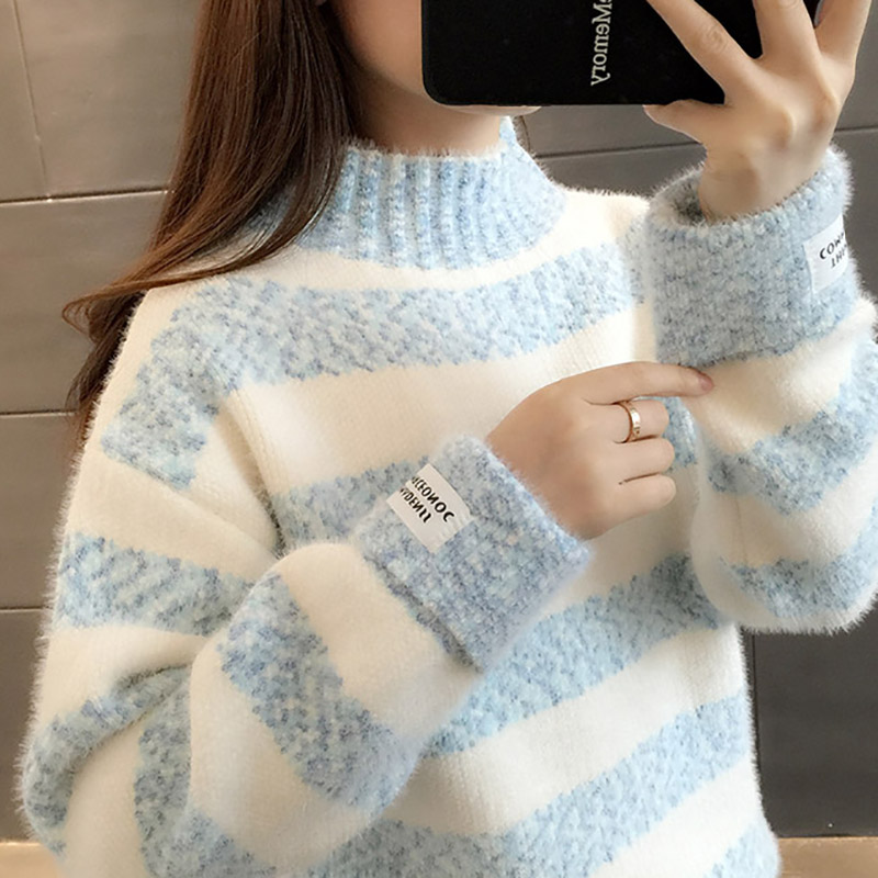 Faux nhung Snowneal áo len nữ mùa thu / đông 2019 mới đầu loose-fitting cộng dày mùa thu tay đáy đan đan áo len nữ