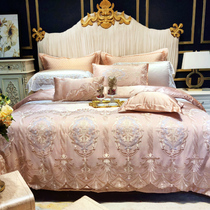 High-end lace cotton four-piece European cotton silky Model Room bedding wedding bed cover six-piece set