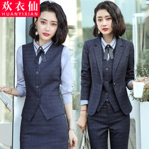 Plaid suit womens three-piece formal dress spring and autumn professional wear Korean fashion temperament high-end suit work clothes