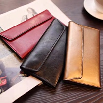 New genuine leather wallet female long section Korean version student ultra-thin fashion brief about European and American beef leather long money clip for mobile phone tide