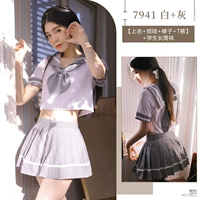7941 белый+серый 【топ+воротник+юбка+T штаны】