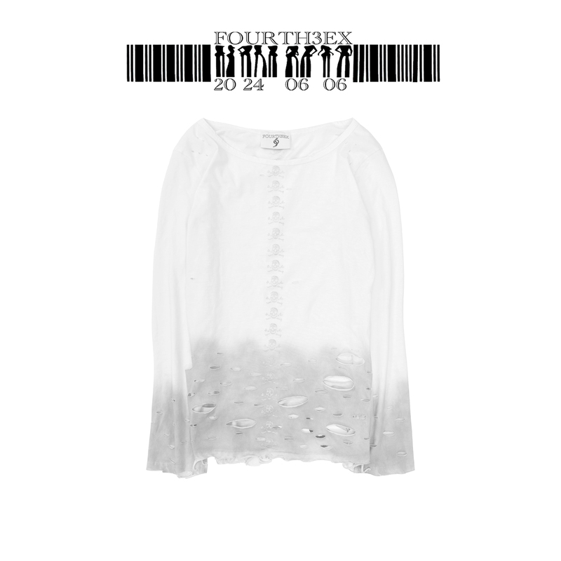 Fourth3Ex Skull Print Long-Sleeve T-Shirt for Men, Autumn, Light Distressed Vintage-Style Base Layer for Both Men and Women
