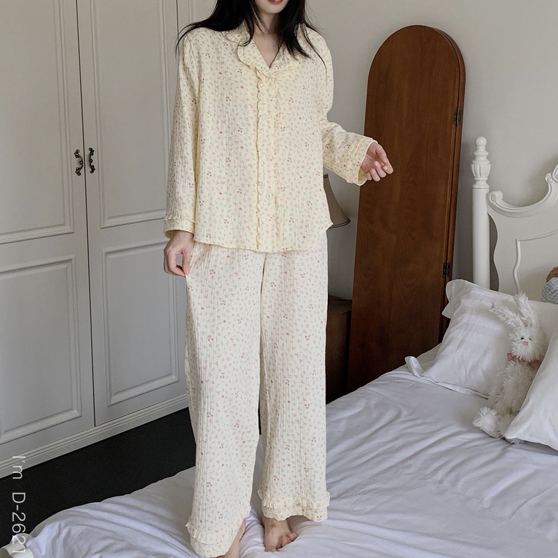Lace Floral Cotton Gauze Pajamas for Women, Spring and Autumn Cardigan, Long-Sleeved New Style, Romantic Lace Cotton Gauze Shirt for Autumn Lace Floral Cotton Gauze Pajamas for Women, Spring and Autumn Cardigan, Long-Sleeved New Style, Romantic Lace Cotton Gauze Shirt for Autumn