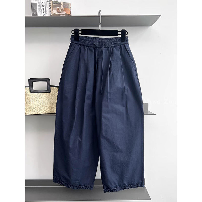 Shenzhen 26 New Style Nanyou Women's European-Style Elastic High-Waisted Ruffle Trim Casual Straight Wide-Leg Pants for Women, Thin Style