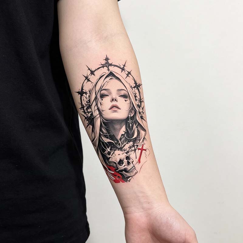 Printed Tattoo Stickers Female Portrait Skull Thorn Crown Pattern Waterproof Long-Lasting Personalized Decorative Stickers Printed Tattoo Stickers Female Portrait Skull Thorn Crown Pattern Waterproof Long-Lasting Personalized Decorative Stickers