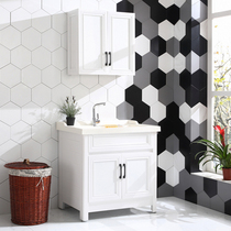 Custom cut corner balcony space aluminum washroom cabinet combination with washboard quartz stone pool laundry pool