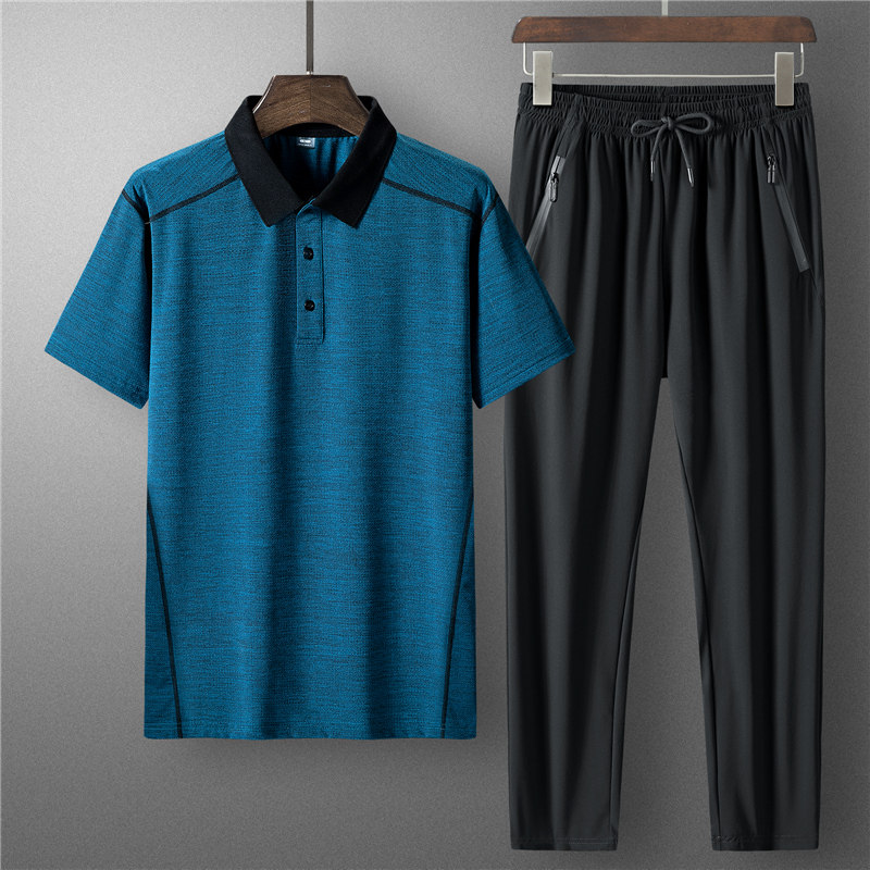 Middle Aged Ice Silk Speed Dry Short Sleeve T-shirt Male Dad Summer Clothing Casual Sports Suit Middle-aged Fathers Summer Thin