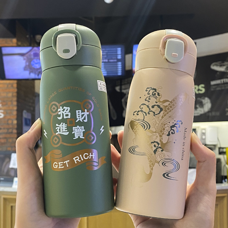 Retro Chinese style thermos cup personality trend pop lid straight drinking cup Korean ins creative portable cup men and women