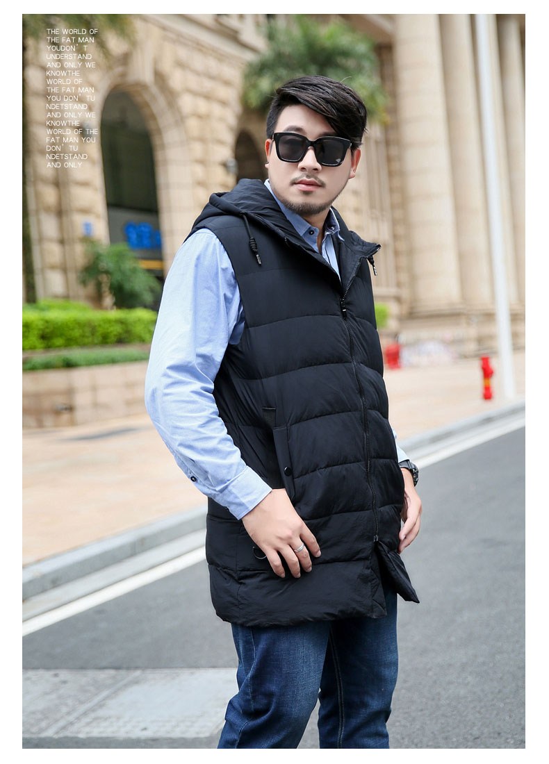 Quần áo nam phổ biến cộng với phân bón XL áo dài cotton vai béo quá khổ trùm đầu không tay áo vest người béo quần áo mùa thu - Áo vest cotton áo khoác nam mùa hè