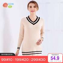 Bebe Pleasant Pregnancy Woman Dress Gestation Mother Blouse Spring Autumn 2022 New Fashion Korean Version Tide Moms V Collar Long-Knitted Cardiovert
