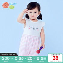 Bebeyi Baby One-piece Dress Pure Cotton Slim Fit Summer Dress Woman Baby Striped Khae Newborn Short Sleeve Climbing L128