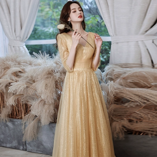 Коктейльное банкетное элегантное длинное элитное вечернее платье, коллекция 2021, цвета шампанского