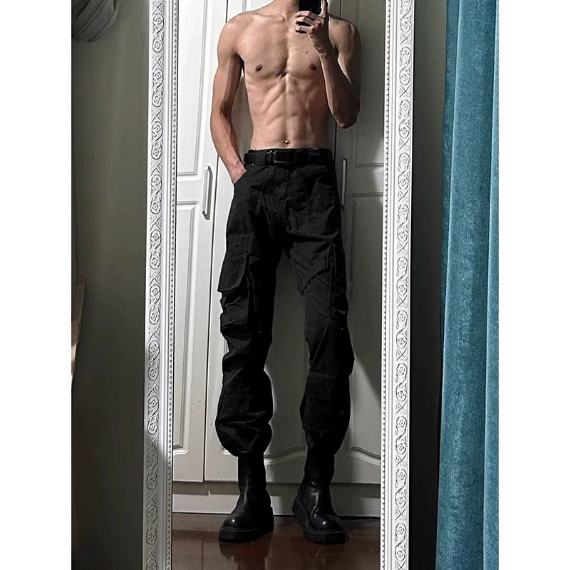 Punk-Style Pants with Martin Boots for Men, Extended Length for Tall Individuals, Jogger-Style Cargo Pants with Multiple Pockets, Functional Tactical Pants