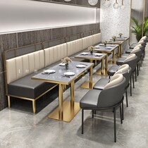 Net Red West Restaurant dining bar Fire pot Shop Stainless Steel Leaning Against Wall Cassetto Sofa Catering Shop Hotel Light Lavish Table And Chairs Combination