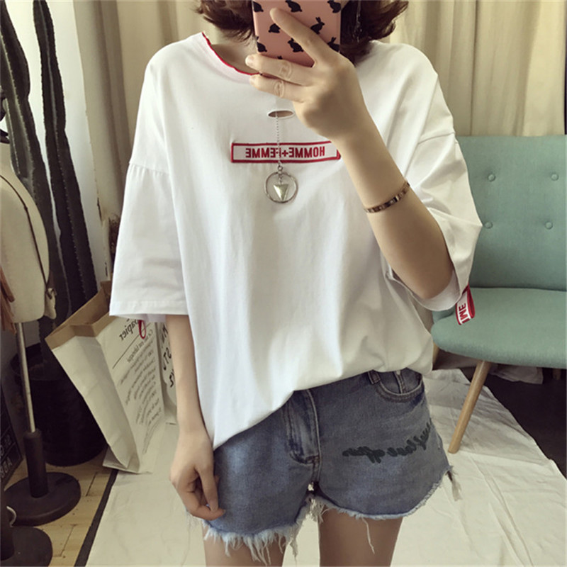 Mùa hè ins ngắn tay T-Shirt nữ Hàn Quốc phiên bản của thủy triều sinh viên lỏng mỏng kích thước lớn hoang dã nửa tay áo chic Han Fan quần áo đầm nhung đẹp