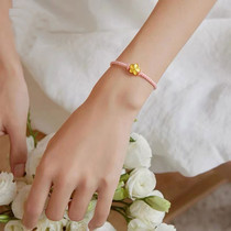 Pure Gold 999 Peach Blossom 3D Hard Gold Bracelet Red Rope Gold DIY Transfer Beads Pure Gold Garnet Bracelet Tanabata Gift