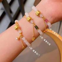 Original Design Gold Quartet Persimmon Hetian Jade Mutton White Jade Bracelet Womens 999 Pure Gold Transfer Bead Bracelet