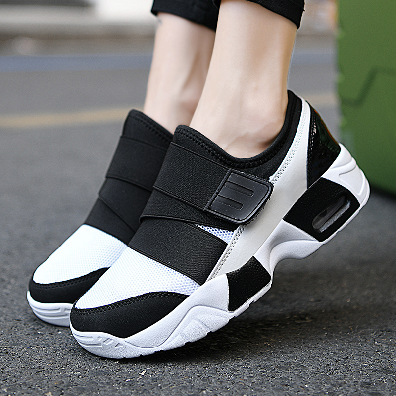 Fashionable Large Size Women's Shoes, Sizes 41-43, Laceless Women's Air-Cushion Sneakers, Thick-Soled Casual Mom Sneakers with Velcro Straps