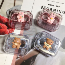 No need to screw cap cartoon contact lens case one-piece with leak-proof apron color contact storage box cute nursing box