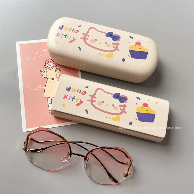 2025 Summer Cute Cake Hello Kitty Student Anti-Stress Portable Glasses Case Sunglasses Storage Box