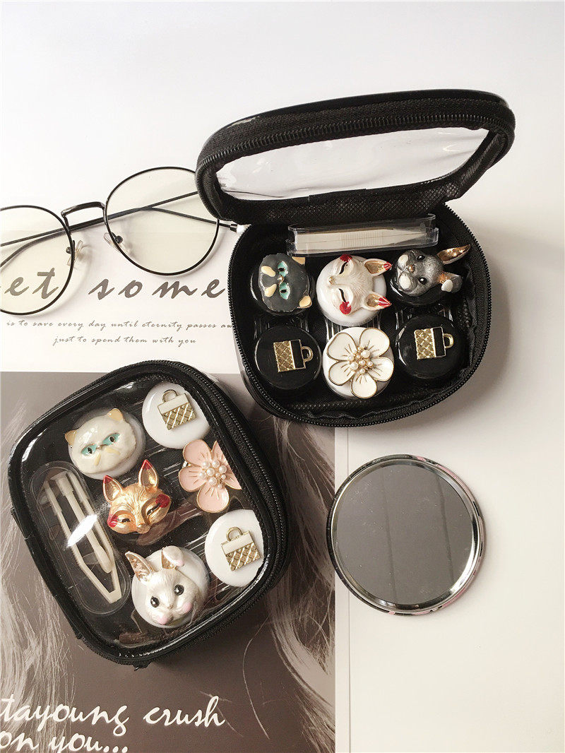 Contact lens case ins personality portable multi-pack cute rabbit fox cat animal beauty contact box storage box