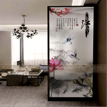 Art glass entrance screen Aisle Living room frosted partition Shoe cabinet sliding door background wall double-sided translucent memory Jiangnan