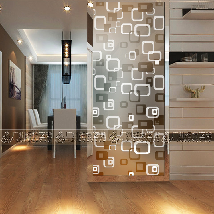 Modern Art Glass Backwall Screen Partition Double-sided Effect Moving Door Carving Tempering Process Simple Symbol