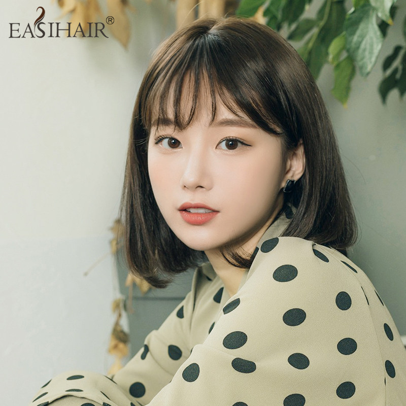 Wig Female short hair Real hair headgear Full real natural level clavicle hair Full headgear wig set Female real human hair