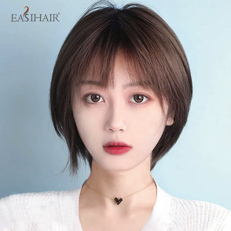 Wig short hair female summer simulation real hair full head cover net red short hair round face bobble head full real person from natural