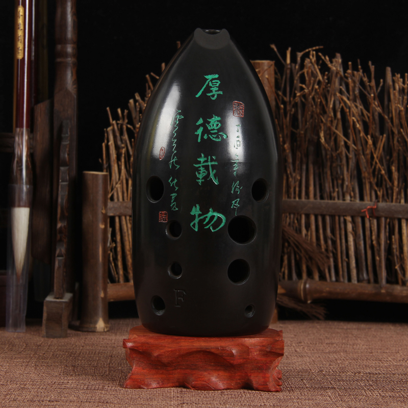 Seven Star Gong professional playing exam level 10 holes ten holes double cavity beginner black pottery ancient F pen holder instrument