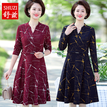 New mother Autumn long sleeve dress long-length middle-aged women fashion foreign style long dress big size Lady