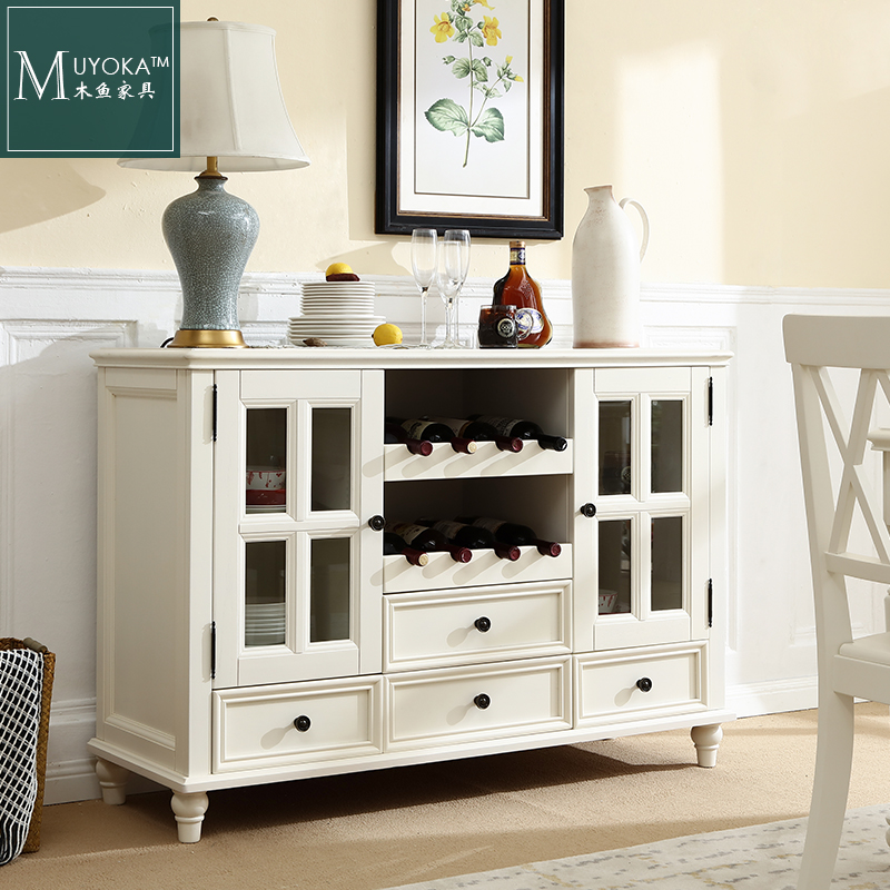 American Countryside White Restaurant Solid Wood Dining Side Cabinet Wine Cabinet Locker-Taobao