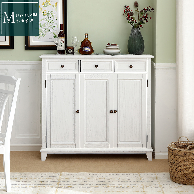 American Countryside White Wax Wood White Solid Wood Wine Cabinet Dining Side Cabinet Shoes Cabinet Multiple Lockers-Taobao