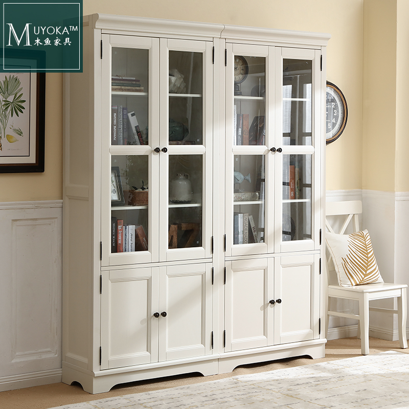 American Countryside Peach Blossom Hearts Wood Solid Wood Double Door Bookcase with splicing bookcase-Taobao