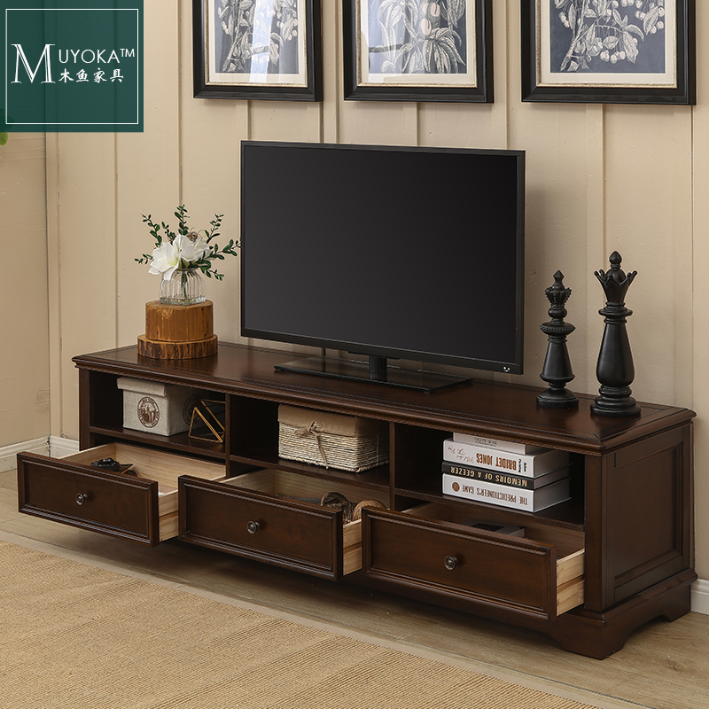 Wood Fish Furniture American Countryside Solid Wood Black Hu Peach Color Living Room TV Cabinet Peach Blossom Heart Wood-Taobao