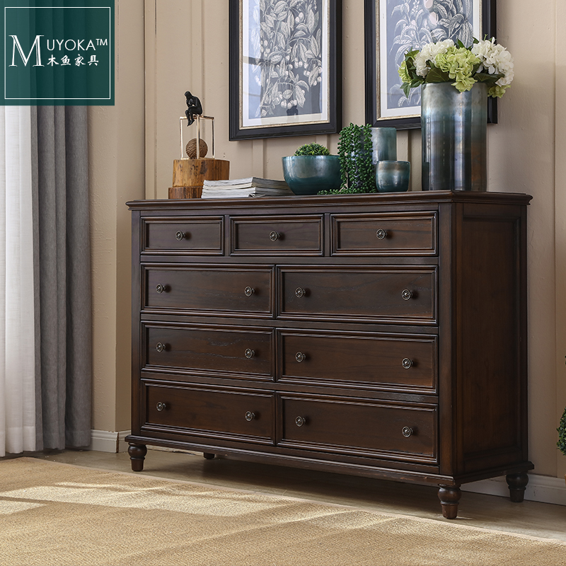 American Solid Wood Nine Bucket Cabinet Imported Peach Blossom Hearts Wood Black Walnuts Color