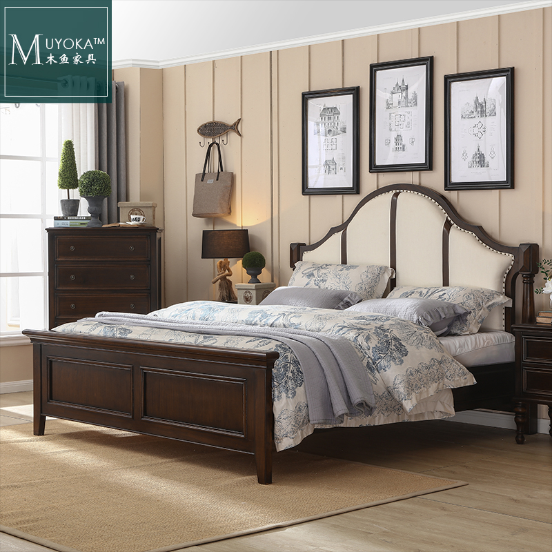 American solid wood double bed 1 8 m soft bag soft with headboard arched soft backrest large bed solid wood bed bedroom furniture-Taobao