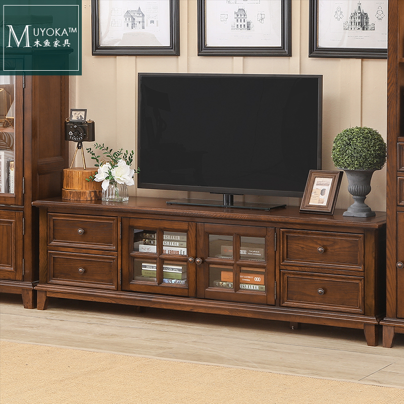 American TV cabinet white wax wood tea cabinet combination American Country Living Room American furniture cabinet