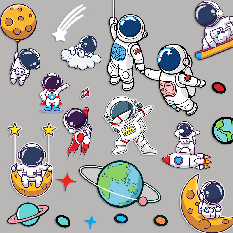Cartoon Cute Astronaut Suitcase Sticker Notebook Computer Mobile Phone Ipad Water Cup Decorative Sticker Waterproof
